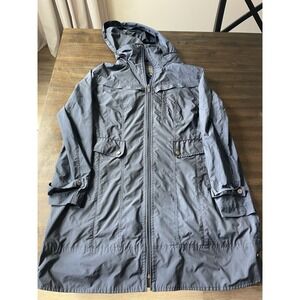 Cole Haan packable Women's rain jacket hidden hood dk blue XL